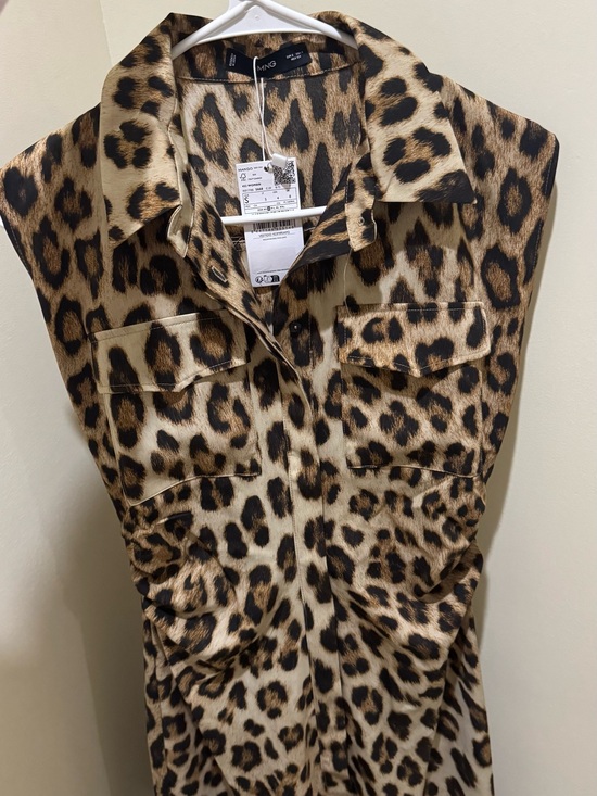 Mango Dresses & Skirts - Mango Leopard Print Sleeveless Shirt Dress in Brown and Black